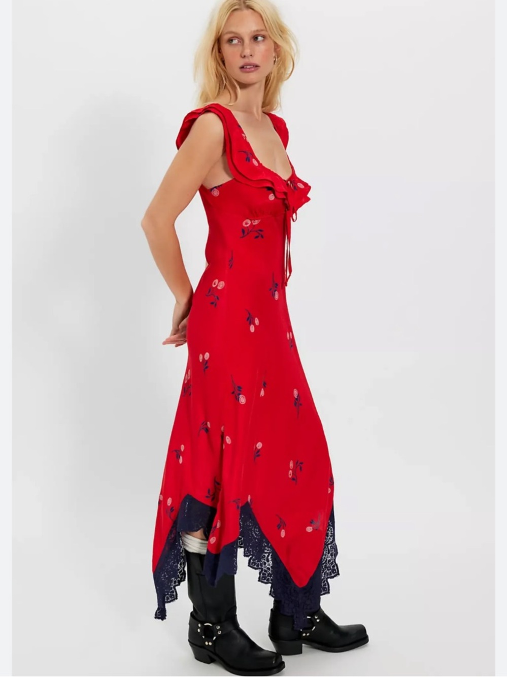 Free People Flock Together Floral Handkerchief Hem Midi Dress New!